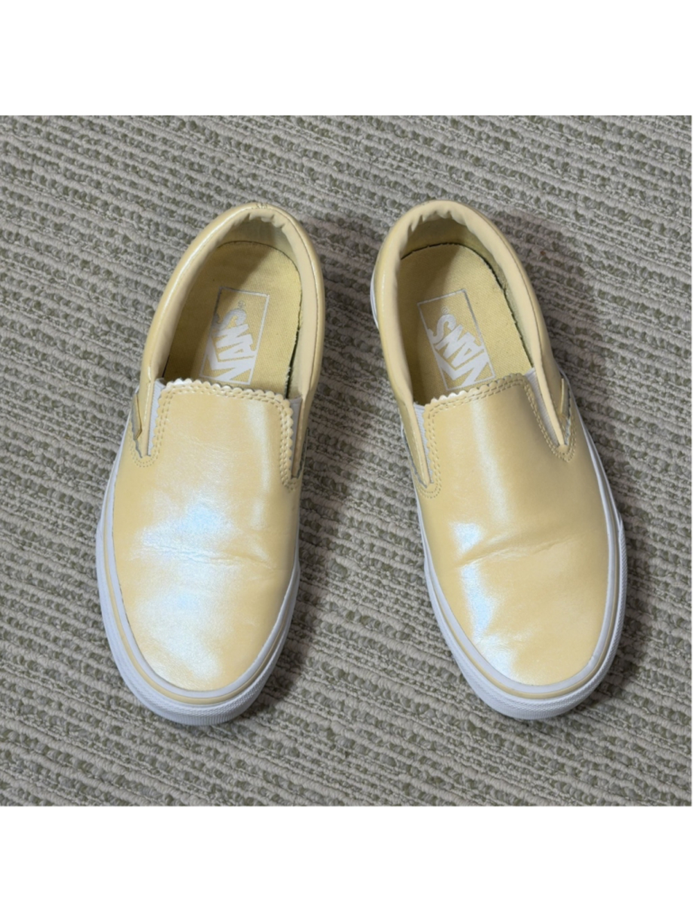 Vans Leather Mens 5 Womens 6.5 Slip On Pearlized Shoes Classic Sneakers Yellow
